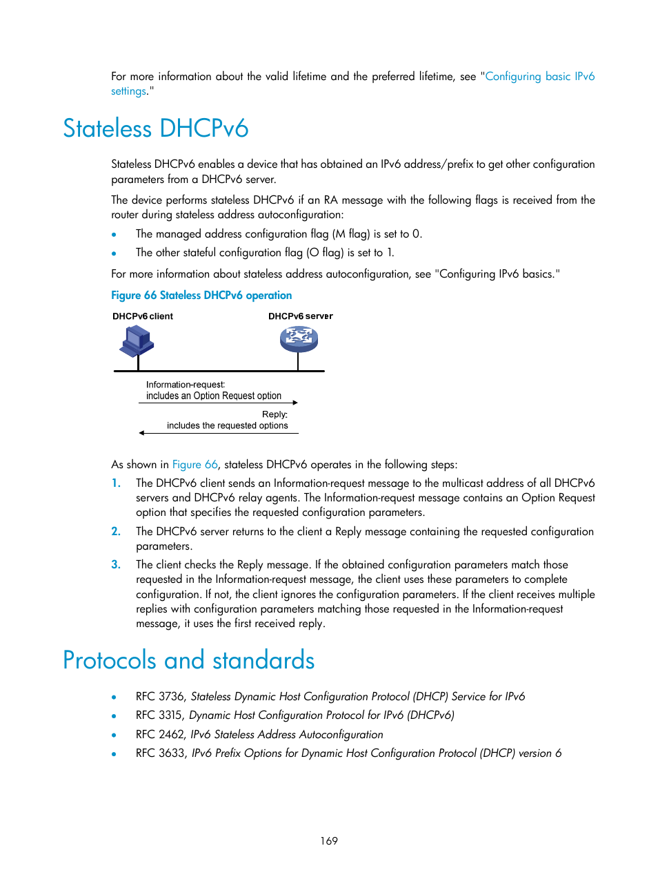 Stateless dhcpv6, Protocols and standards | H3C Technologies H3C S5560 Series Switches User Manual | Page 184 / 291