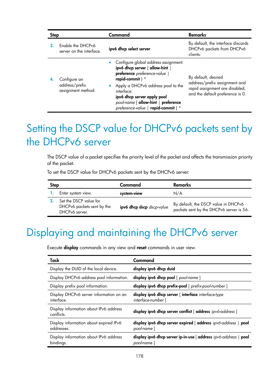 Displaying and maintaining the dhcpv6 server | H3C Technologies H3C S5560 Series Switches User Manual | Page 193 / 291