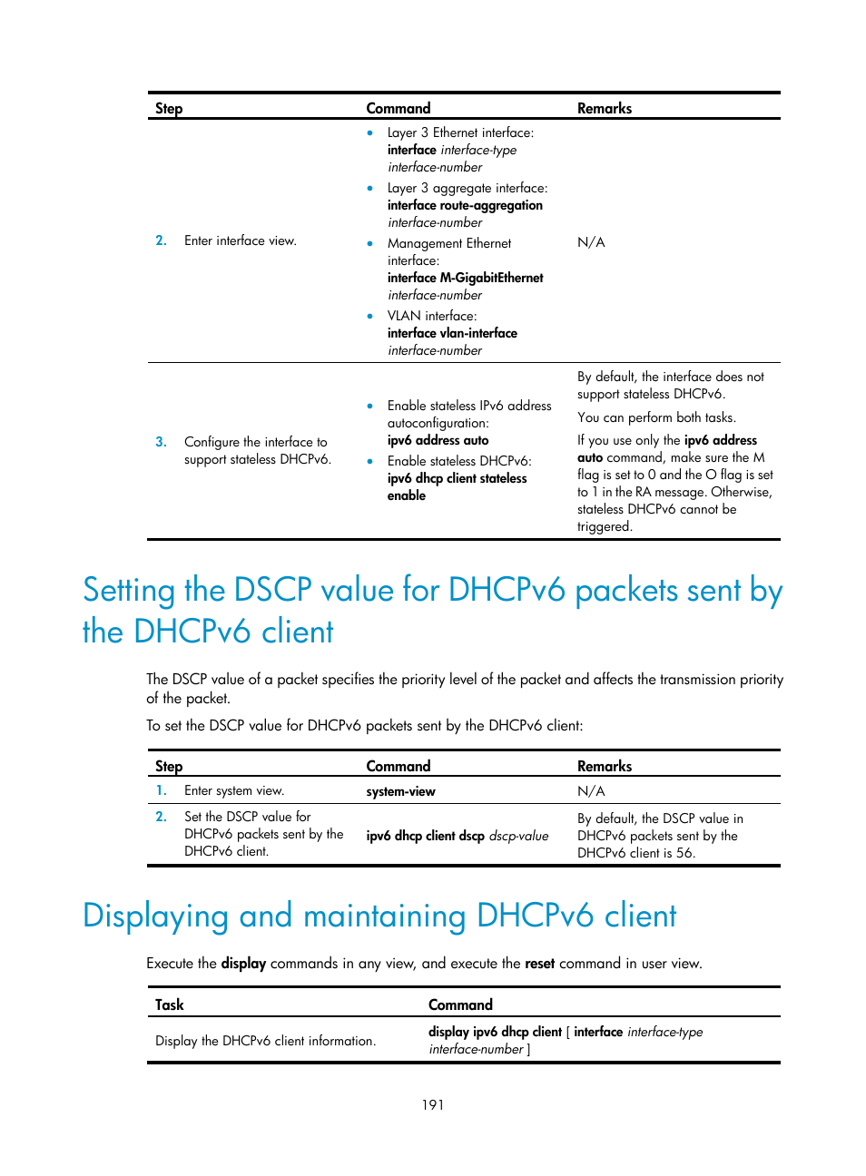 Displaying and maintaining dhcpv6 client | H3C Technologies H3C S5560 Series Switches User Manual | Page 206 / 291
