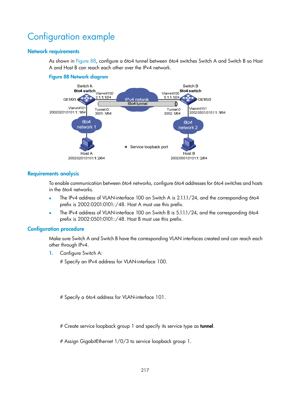 Configuration example, Network requirements, Requirements analysis | Configuration procedure | H3C Technologies H3C S5560 Series Switches User Manual | Page 232 / 291