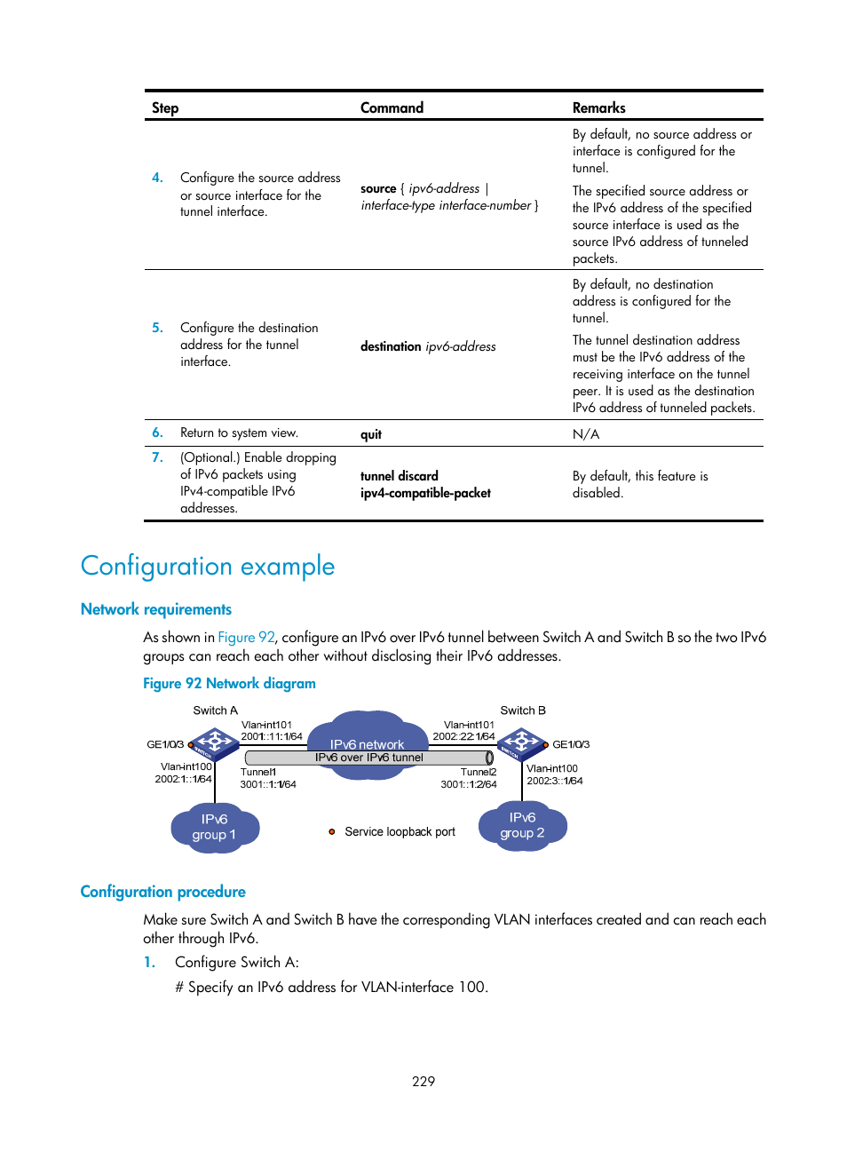 Configuration example, Network requirements, Configuration procedure | H3C Technologies H3C S5560 Series Switches User Manual | Page 244 / 291