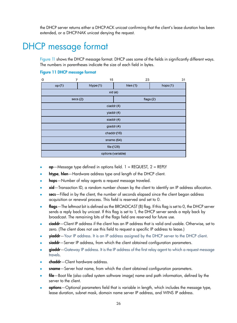 Dhcp message format | H3C Technologies H3C S5560 Series Switches User Manual | Page 41 / 291