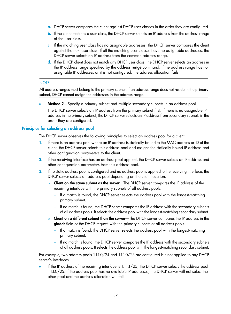 Principles for selecting an address pool | H3C Technologies H3C S5560 Series Switches User Manual | Page 47 / 291
