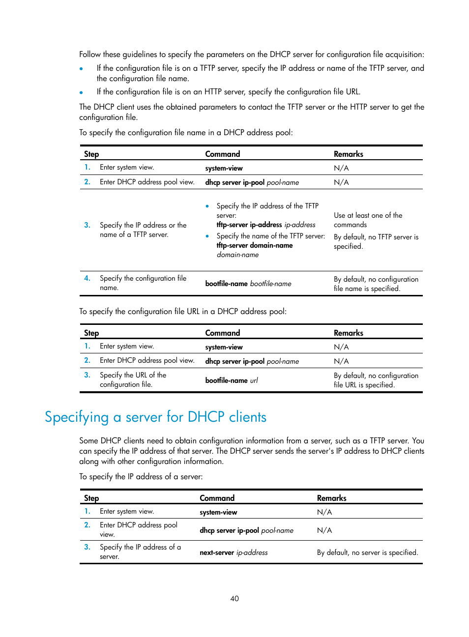 Specifying a server for dhcp clients | H3C Technologies H3C S5560 Series Switches User Manual | Page 55 / 291