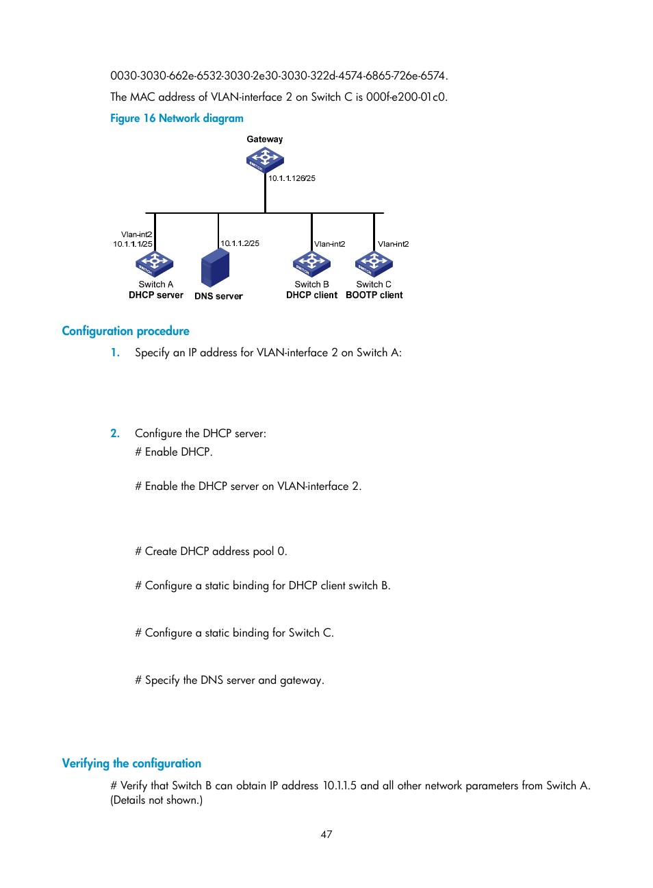 Configuration procedure, Verifying the configuration | H3C Technologies H3C S5560 Series Switches User Manual | Page 62 / 291