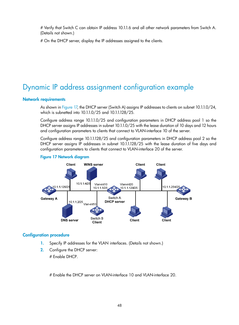 Network requirements, Configuration procedure | H3C Technologies H3C S5560 Series Switches User Manual | Page 63 / 291