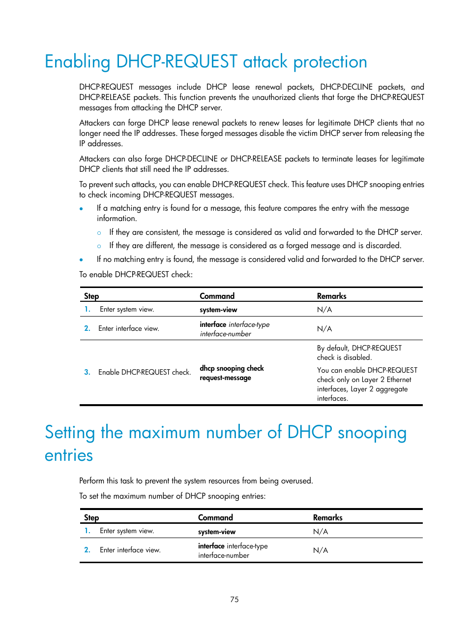 Enabling dhcp-request attack protection | H3C Technologies H3C S5560 Series Switches User Manual | Page 90 / 291