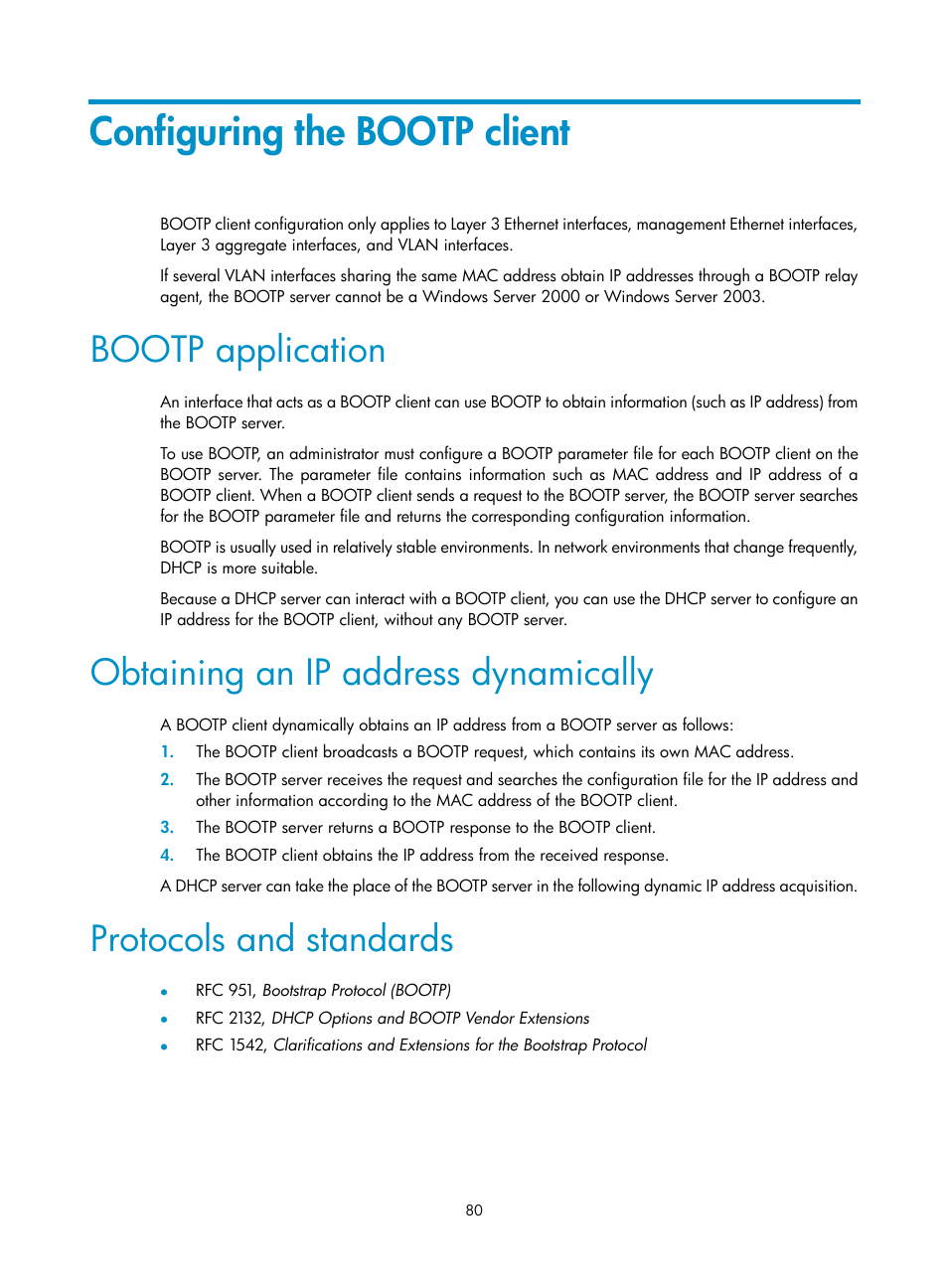 Configuring the bootp client, Bootp application, Obtaining an ip address dynamically | Protocols and standards | H3C Technologies H3C S5560 Series Switches User Manual | Page 95 / 291