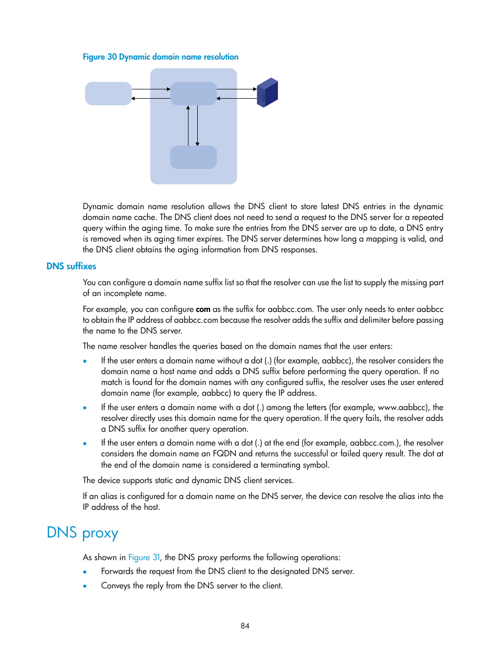 Dns suffixes, Dns proxy | H3C Technologies H3C S5560 Series Switches User Manual | Page 99 / 291