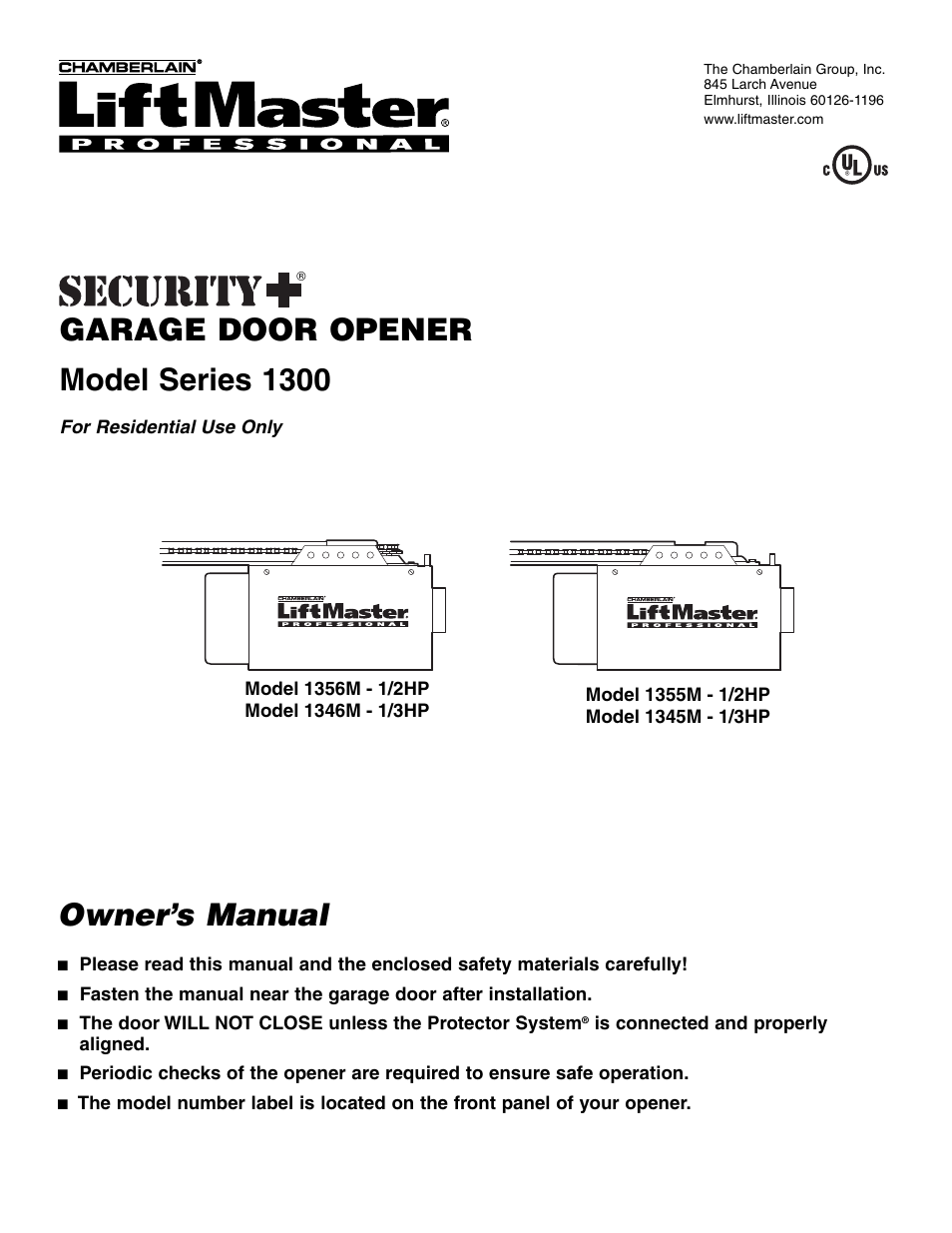 Chamberlain 1345M User Manual | 40 pages