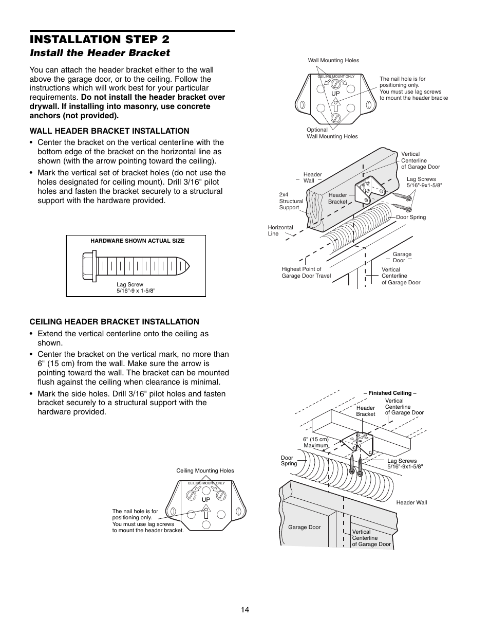 Install the header bracket, Installation step 2 | Chamberlain 1345M User Manual | Page 14 / 40