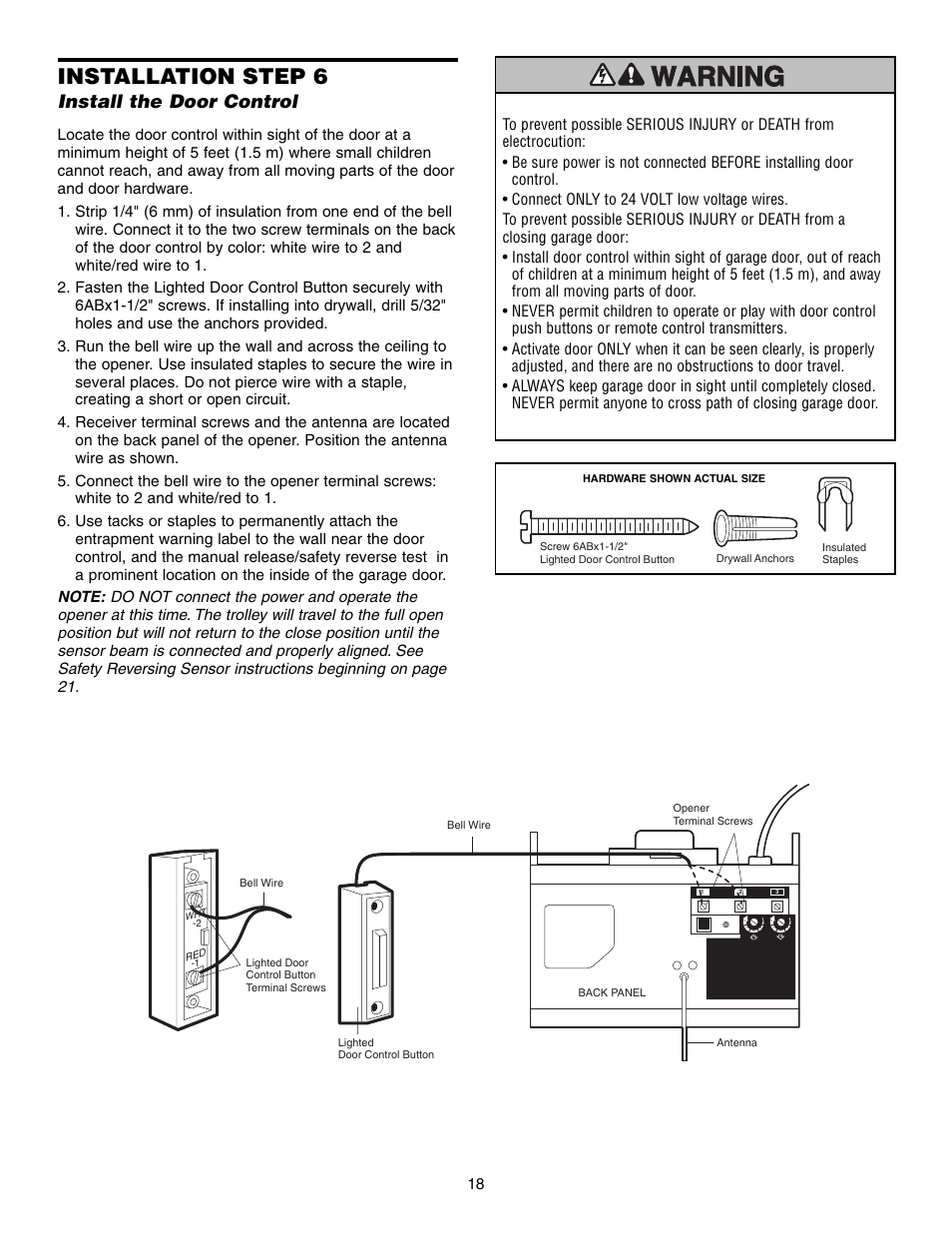 Install the door control, Installation step 6 | Chamberlain 1345M User Manual | Page 18 / 40