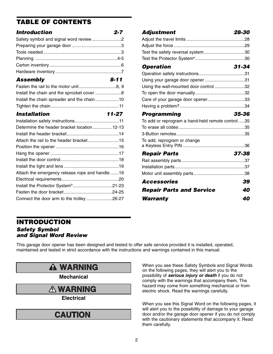 Chamberlain 1345M User Manual | Page 2 / 40