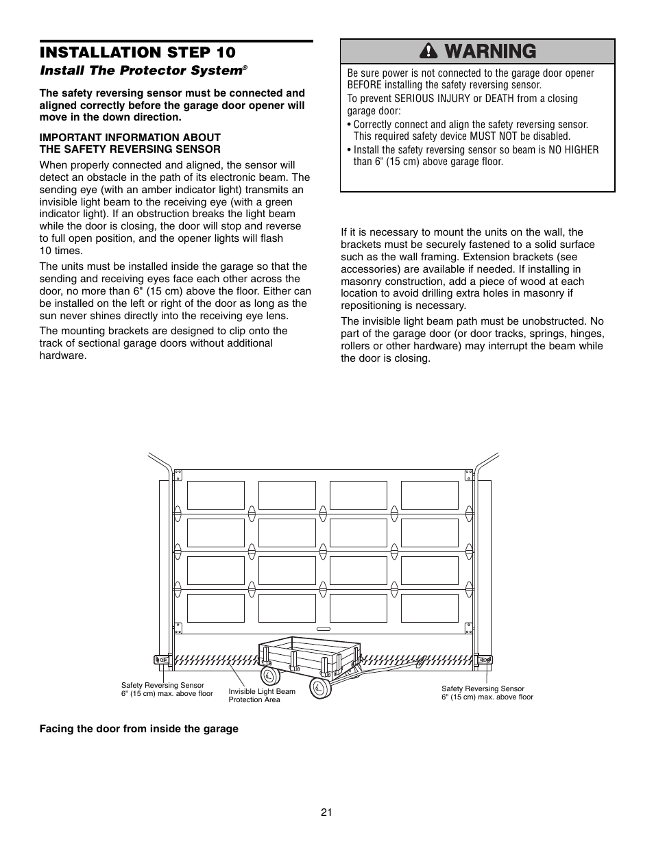 Install the protector system, Installation step 10 | Chamberlain 1345M User Manual | Page 21 / 40