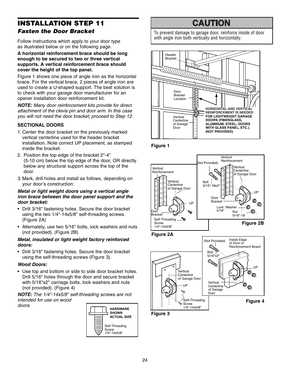 Fasten the door bracket, Installation step 11 | Chamberlain 1345M User Manual | Page 24 / 40