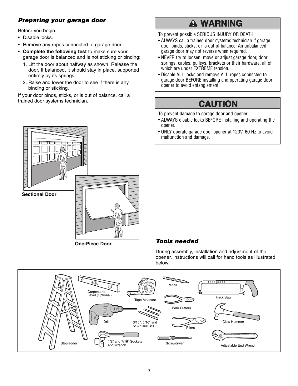 Preparing your garage door, Tools needed | Chamberlain 1345M User Manual | Page 3 / 40