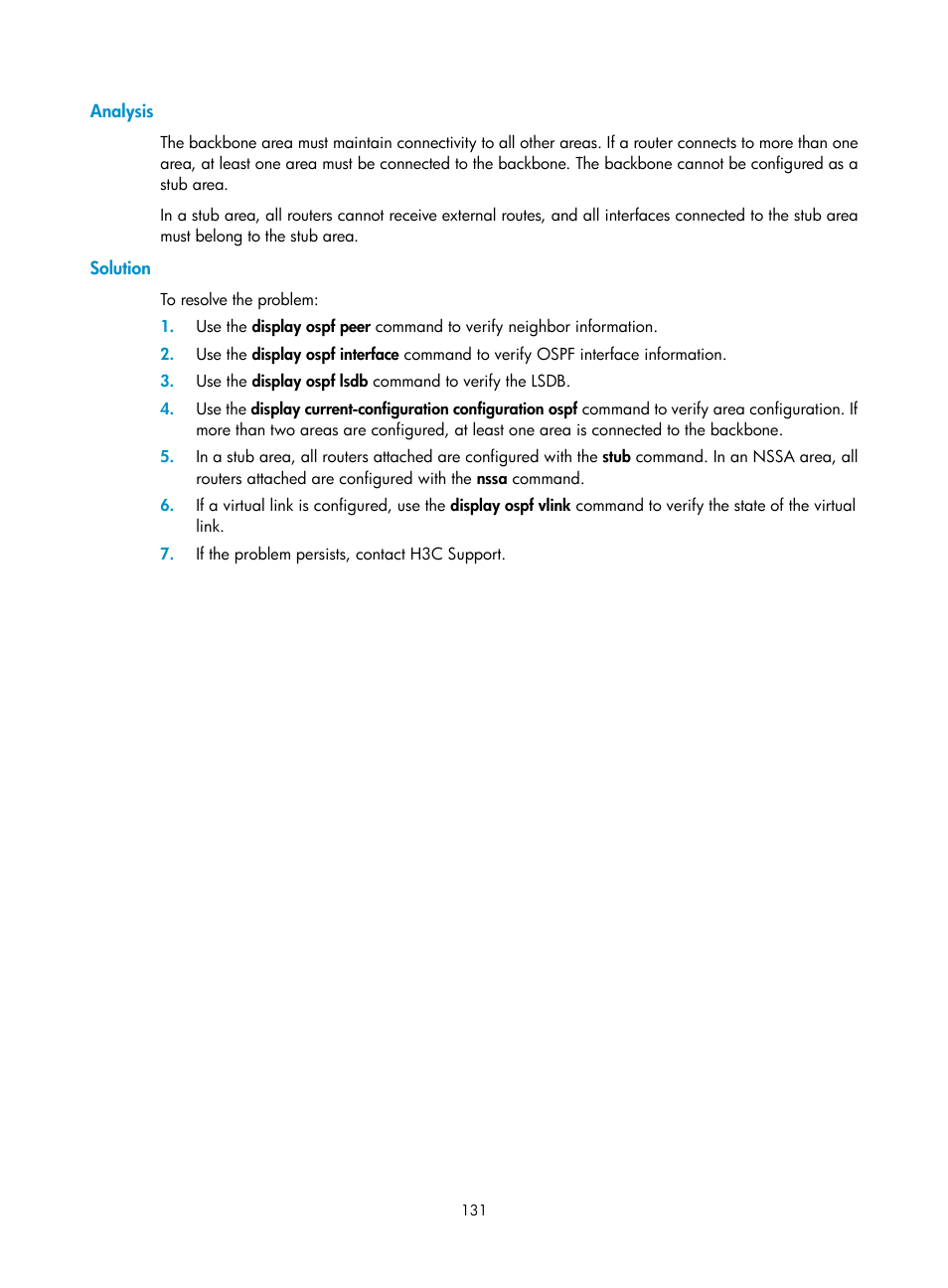 Analysis, Solution | H3C Technologies H3C S5560 Series Switches User Manual | Page 147 / 510