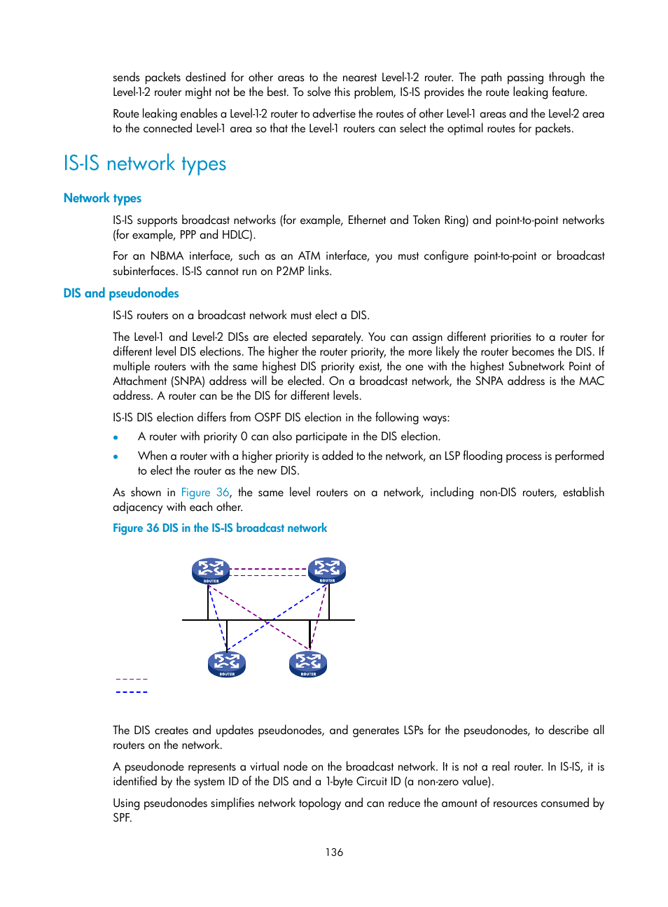 Is-is network types, Network types, Dis and pseudonodes | H3C Technologies H3C S5560 Series Switches User Manual | Page 152 / 510