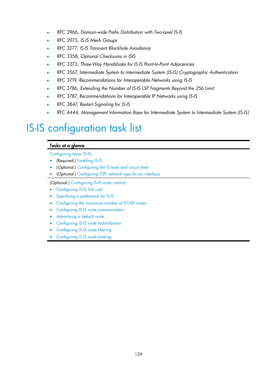 Is-is configuration task list | H3C Technologies H3C S5560 Series Switches User Manual | Page 155 / 510