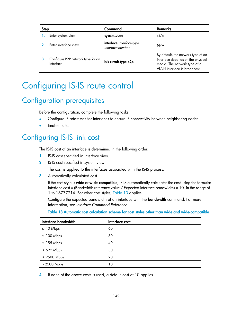 Configuring is-is route control, Configuration prerequisites, Configuring is-is link cost | H3C Technologies H3C S5560 Series Switches User Manual | Page 158 / 510