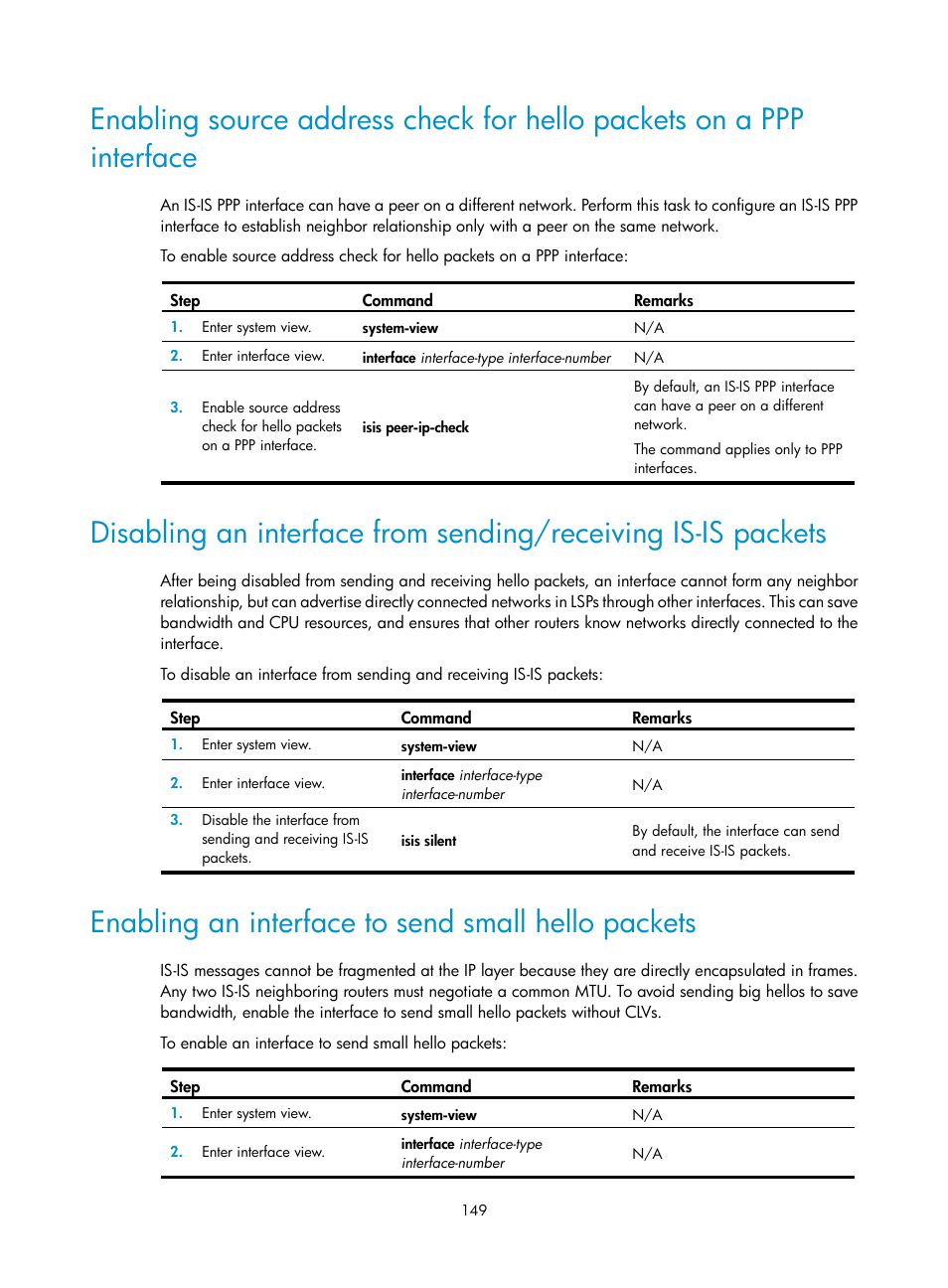Enabling an interface to send small hello packets | H3C Technologies H3C S5560 Series Switches User Manual | Page 165 / 510