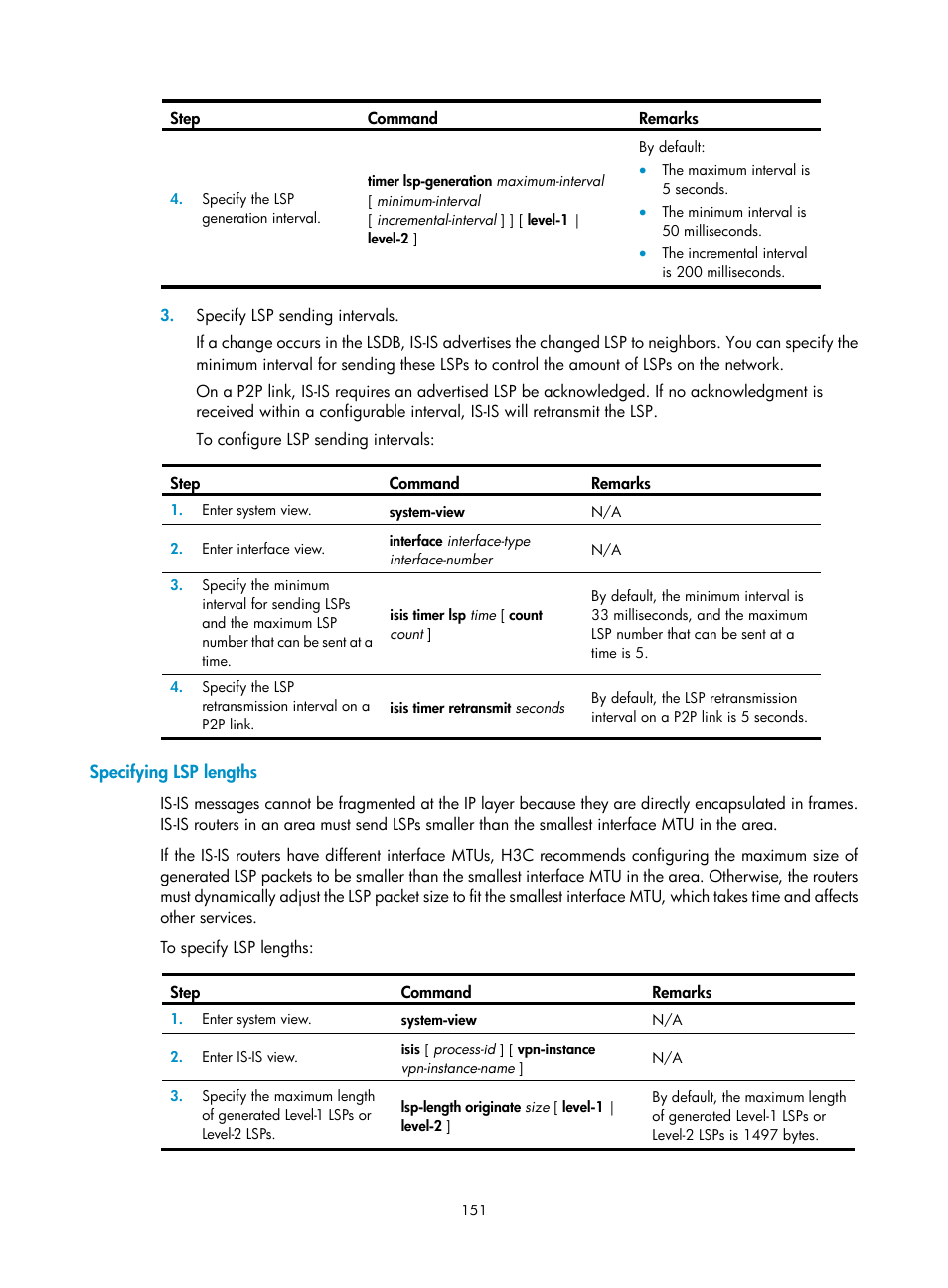 Specifying lsp lengths | H3C Technologies H3C S5560 Series Switches User Manual | Page 167 / 510