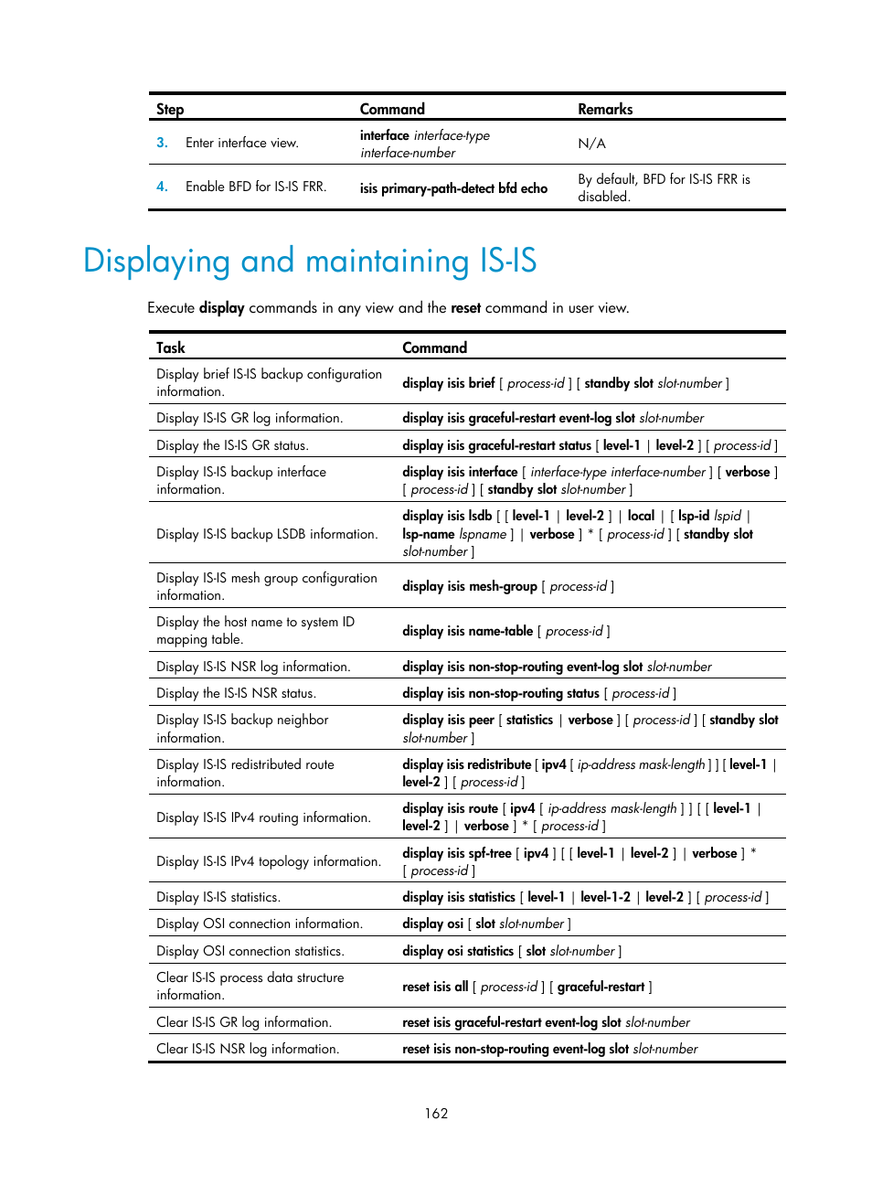 Displaying and maintaining is-is | H3C Technologies H3C S5560 Series Switches User Manual | Page 178 / 510