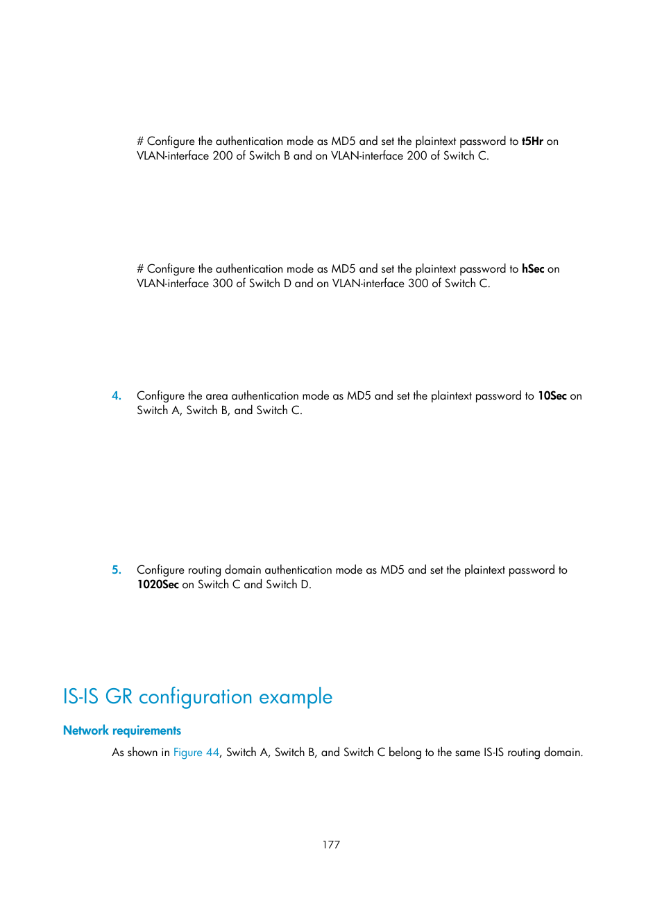 Is-is gr configuration example, Network requirements | H3C Technologies H3C S5560 Series Switches User Manual | Page 193 / 510