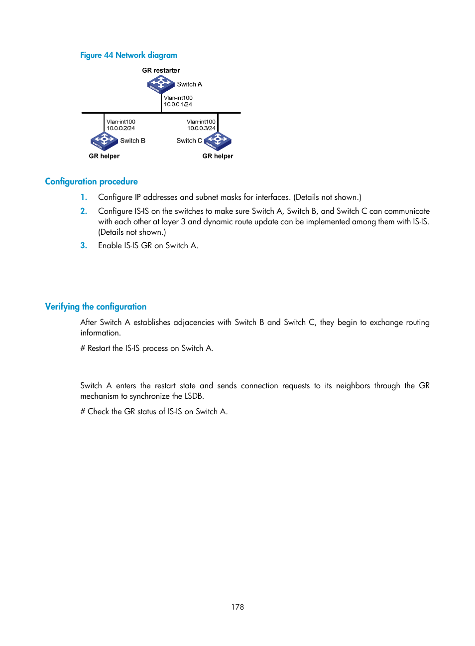 Configuration procedure, Verifying the configuration | H3C Technologies H3C S5560 Series Switches User Manual | Page 194 / 510