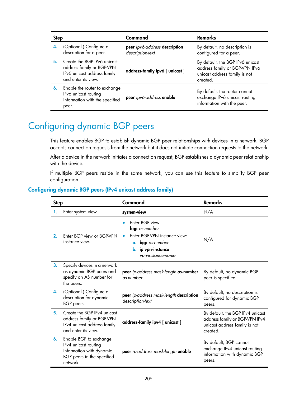 Configuring dynamic bgp peers | H3C Technologies H3C S5560 Series Switches User Manual | Page 221 / 510