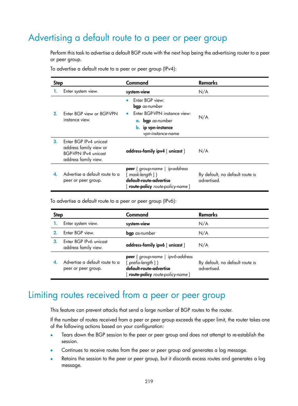 Limiting routes received from a peer or peer group | H3C Technologies H3C S5560 Series Switches User Manual | Page 235 / 510