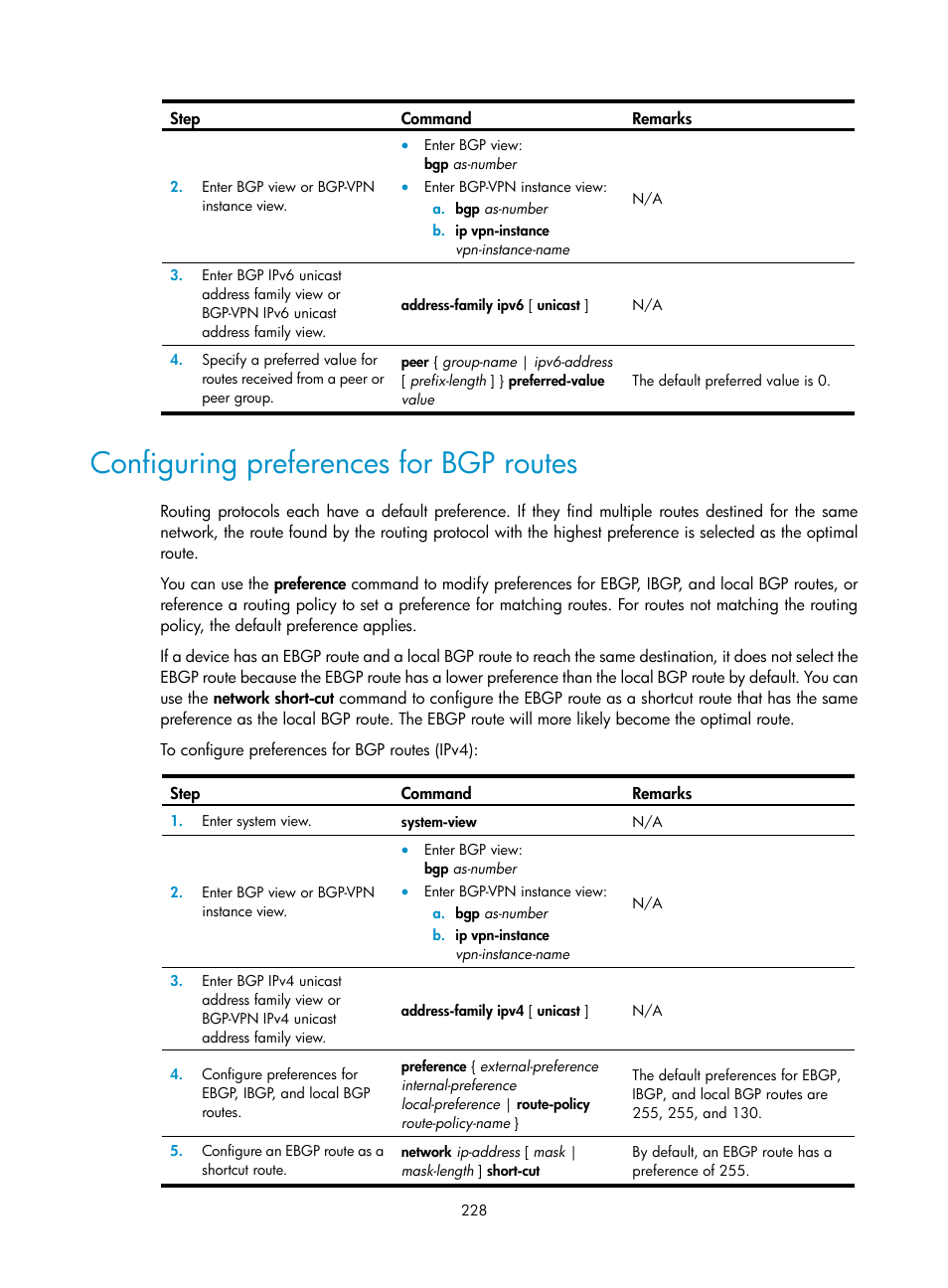 Configuring preferences for bgp routes | H3C Technologies H3C S5560 Series Switches User Manual | Page 244 / 510