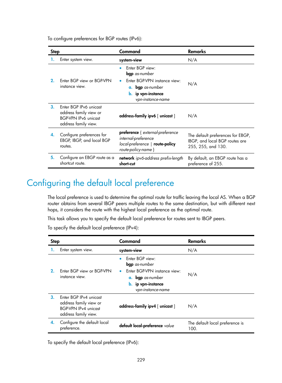 Configuring the default local preference | H3C Technologies H3C S5560 Series Switches User Manual | Page 245 / 510