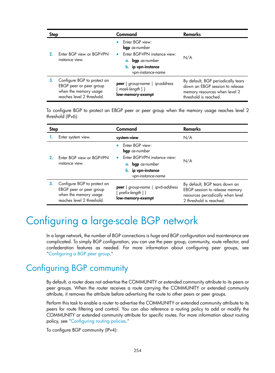 Configuring a large-scale bgp network, Configuring bgp community | H3C Technologies H3C S5560 Series Switches User Manual | Page 270 / 510