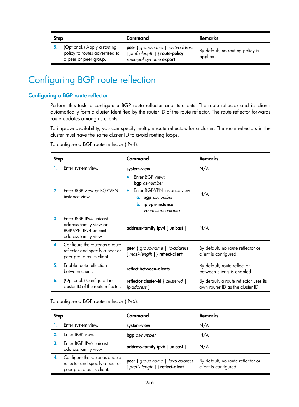 Configuring bgp route reflection, Configuring a bgp route reflector | H3C Technologies H3C S5560 Series Switches User Manual | Page 272 / 510