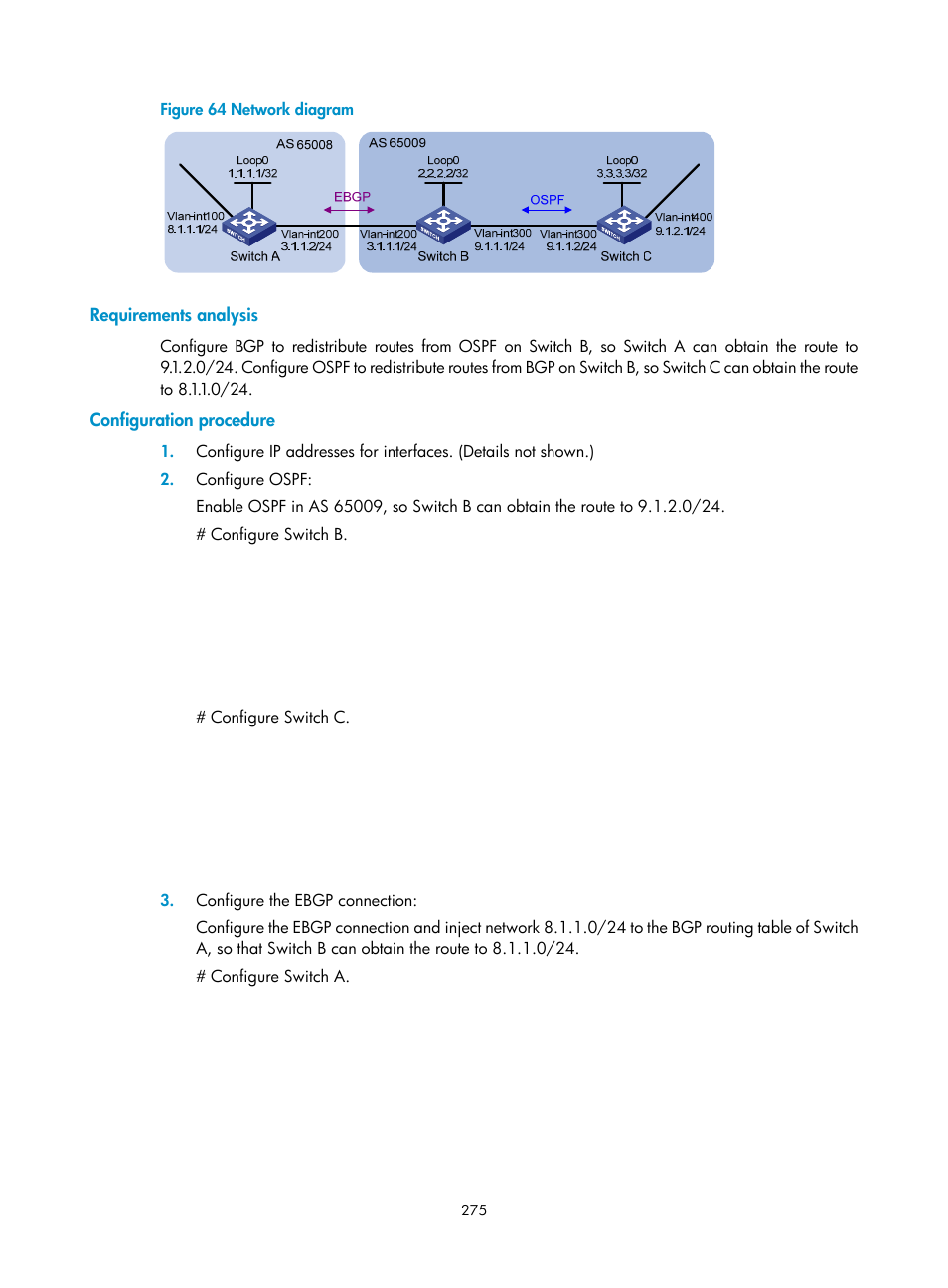 Requirements analysis, Configuration procedure | H3C Technologies H3C S5560 Series Switches User Manual | Page 291 / 510