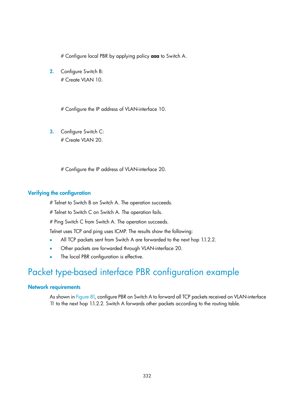 Verifying the configuration, Network requirements | H3C Technologies H3C S5560 Series Switches User Manual | Page 348 / 510