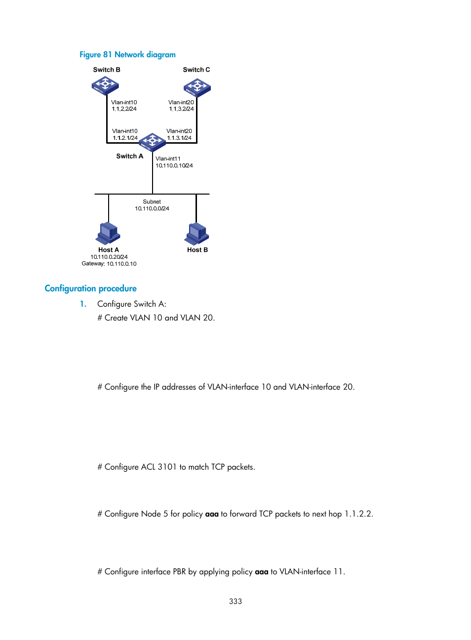 Configuration procedure | H3C Technologies H3C S5560 Series Switches User Manual | Page 349 / 510