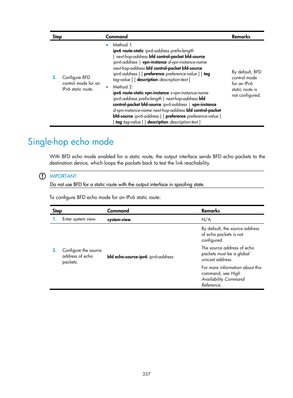 Single-hop echo mode | H3C Technologies H3C S5560 Series Switches User Manual | Page 353 / 510