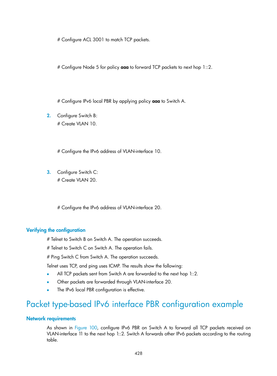 Verifying the configuration, Network requirements | H3C Technologies H3C S5560 Series Switches User Manual | Page 444 / 510