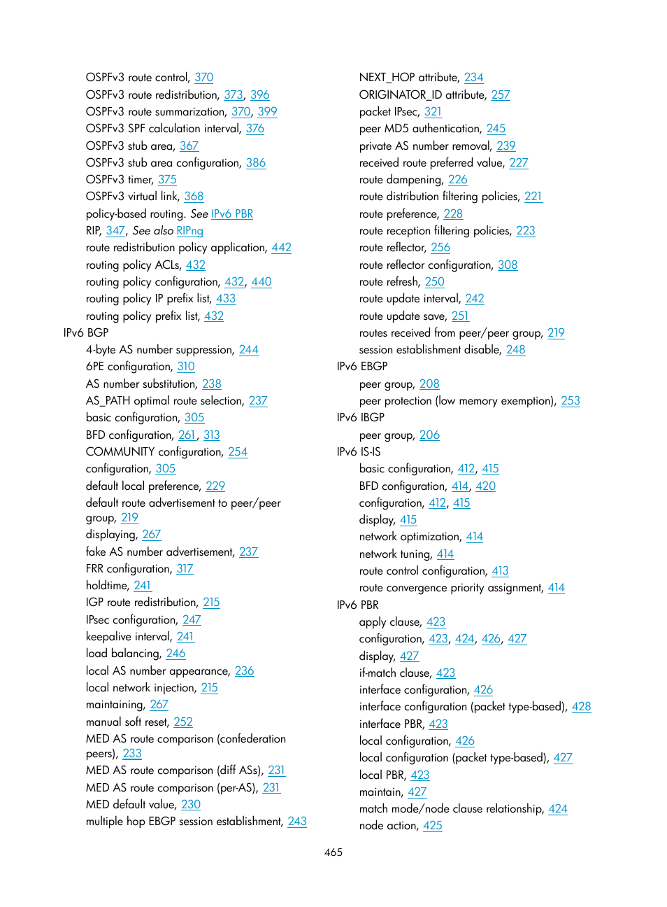 Ipv6 is-is, Ipv6 pbr | H3C Technologies H3C S5560 Series Switches User Manual | Page 481 / 510