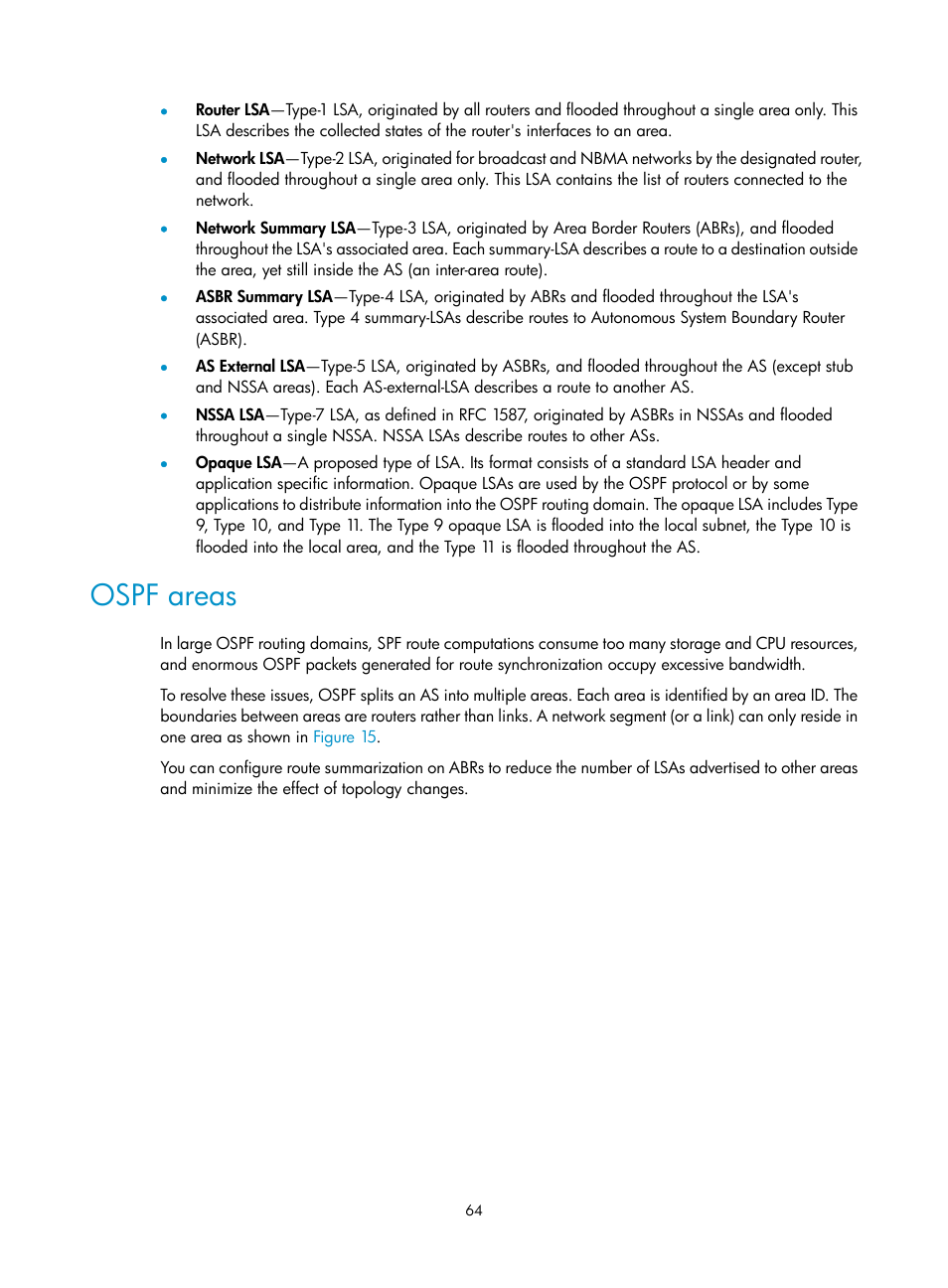 Ospf areas | H3C Technologies H3C S5560 Series Switches User Manual | Page 80 / 510