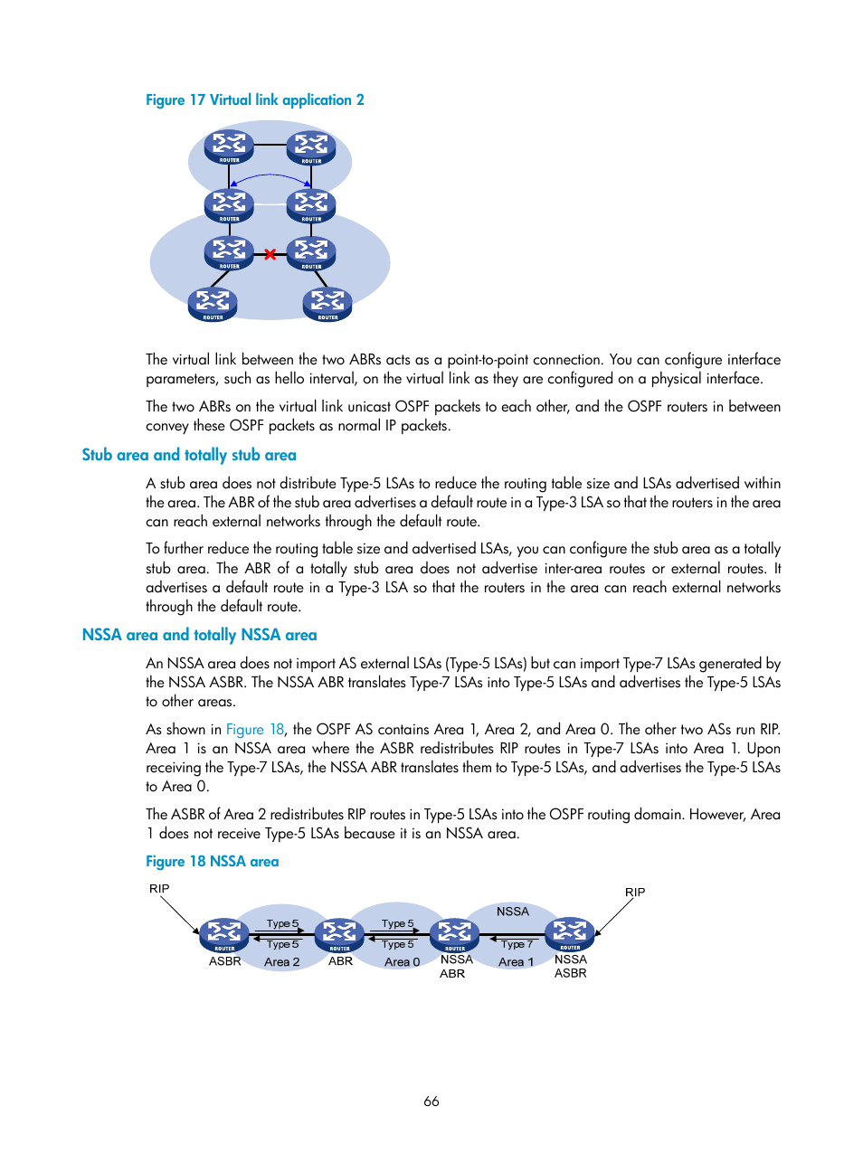 Stub area and totally stub area, Nssa area and totally nssa area, Figure 17 | H3C Technologies H3C S5560 Series Switches User Manual | Page 82 / 510