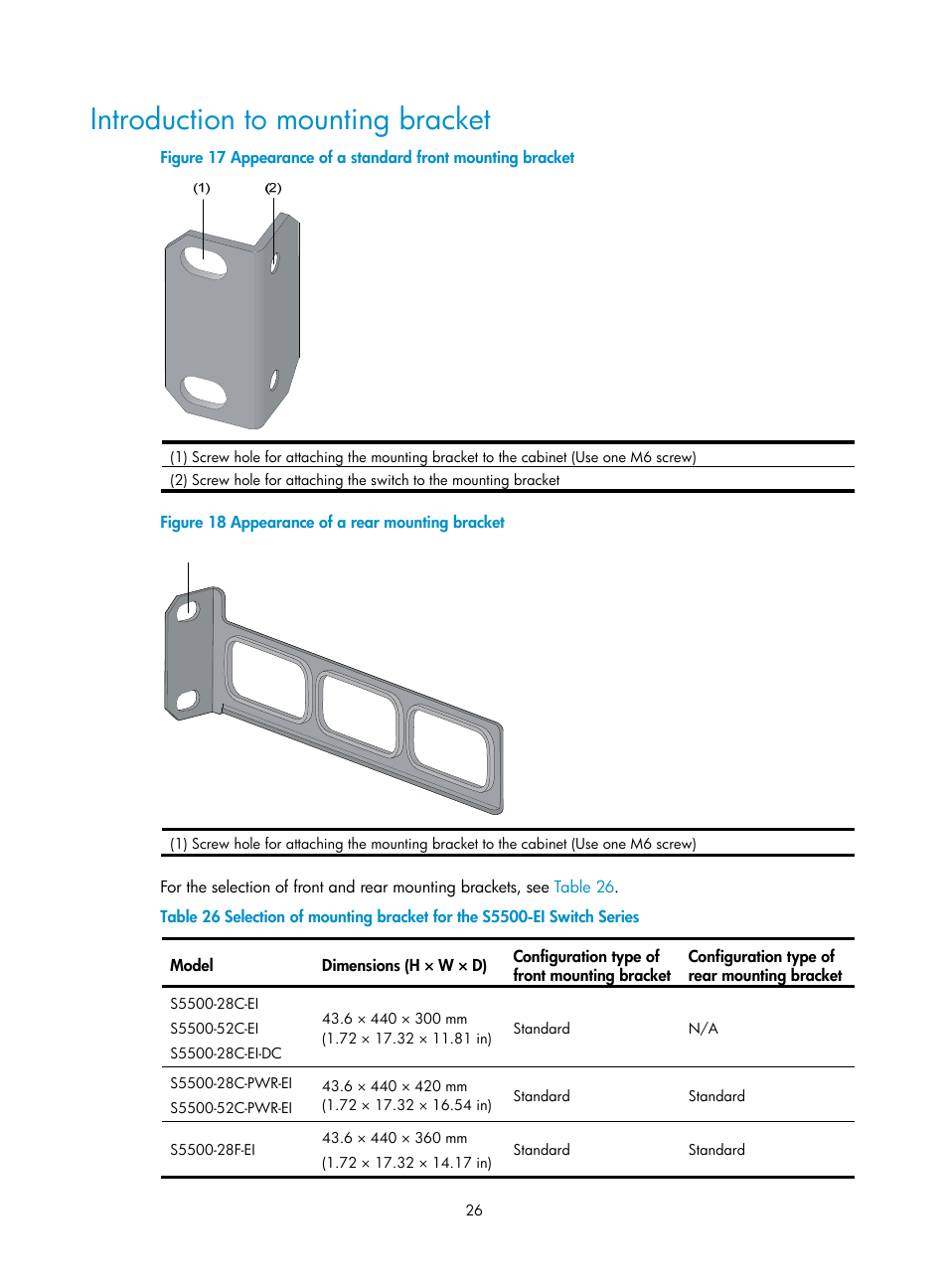 Introduction to mounting bracket | H3C Technologies H3C S5500 Series Switches User Manual | Page 34 / 69