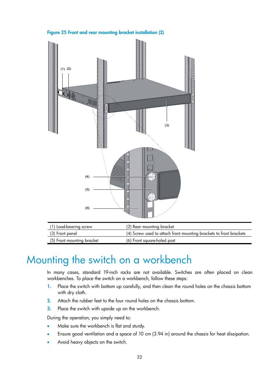 Mounting the switch on a workbench | H3C Technologies H3C S5500 Series Switches User Manual | Page 40 / 69