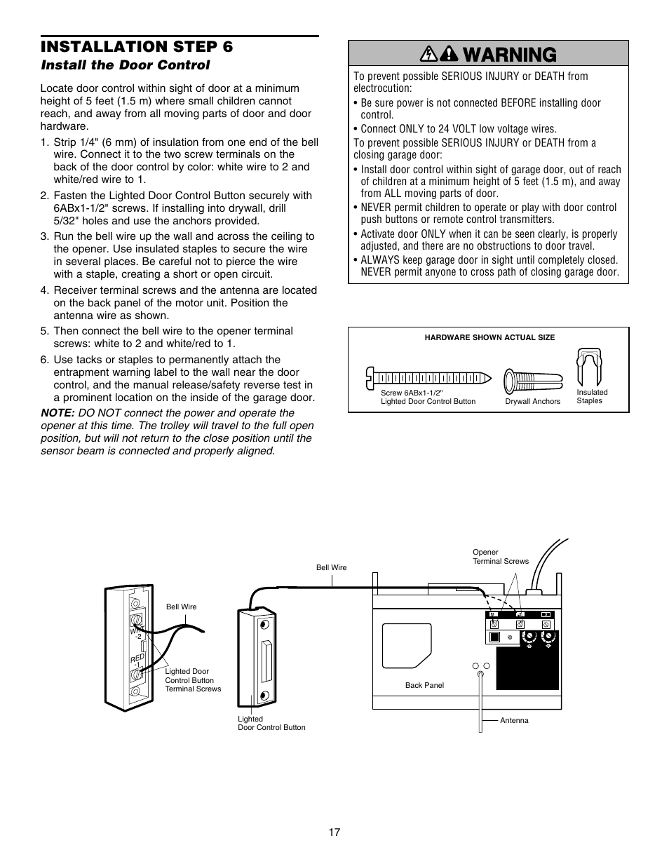 Install the door control, Installation step 6 | Chamberlain HD150DM 1/3 HP User Manual | Page 17 / 40