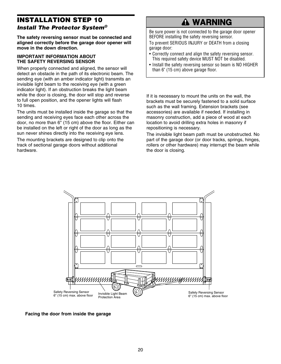 Install the protector system, Installation step 10 | Chamberlain HD150DM 1/3 HP User Manual | Page 20 / 40