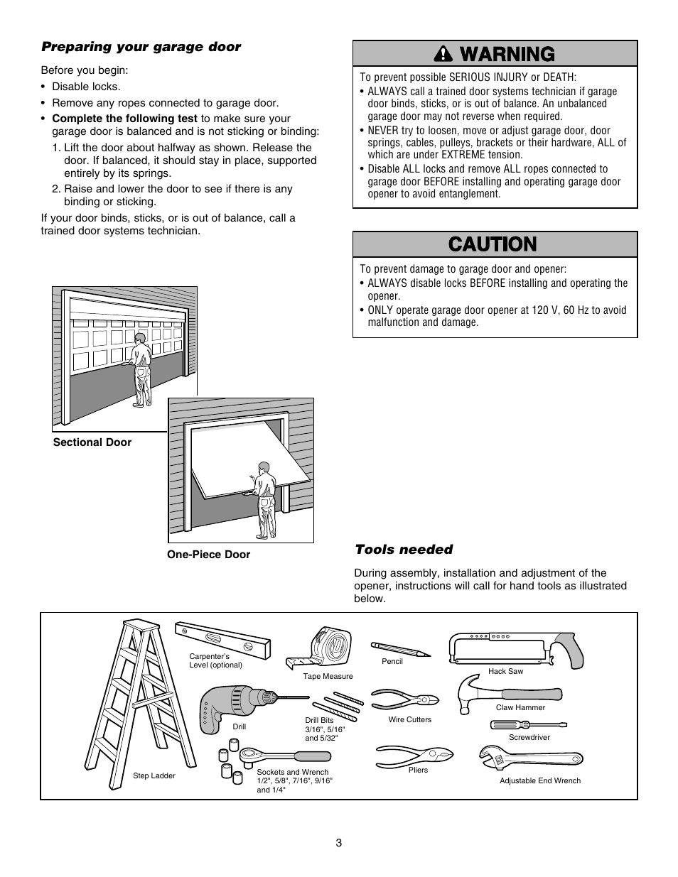 Preparing your garage door, Tools needed | Chamberlain HD150DM 1/3 HP User Manual | Page 3 / 40