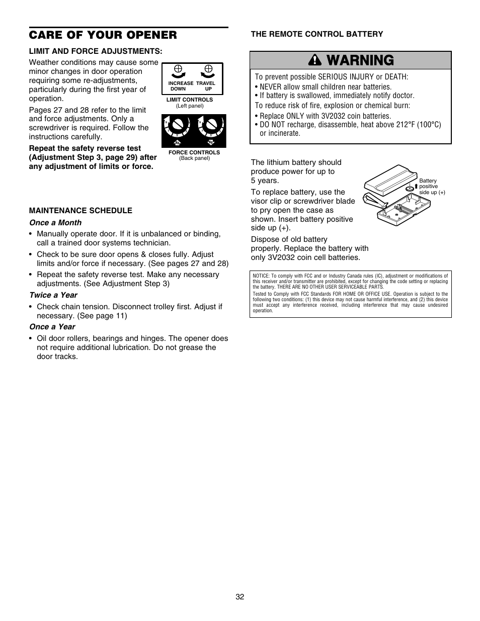 Care of your opener | Chamberlain HD150DM 1/3 HP User Manual | Page 32 / 40