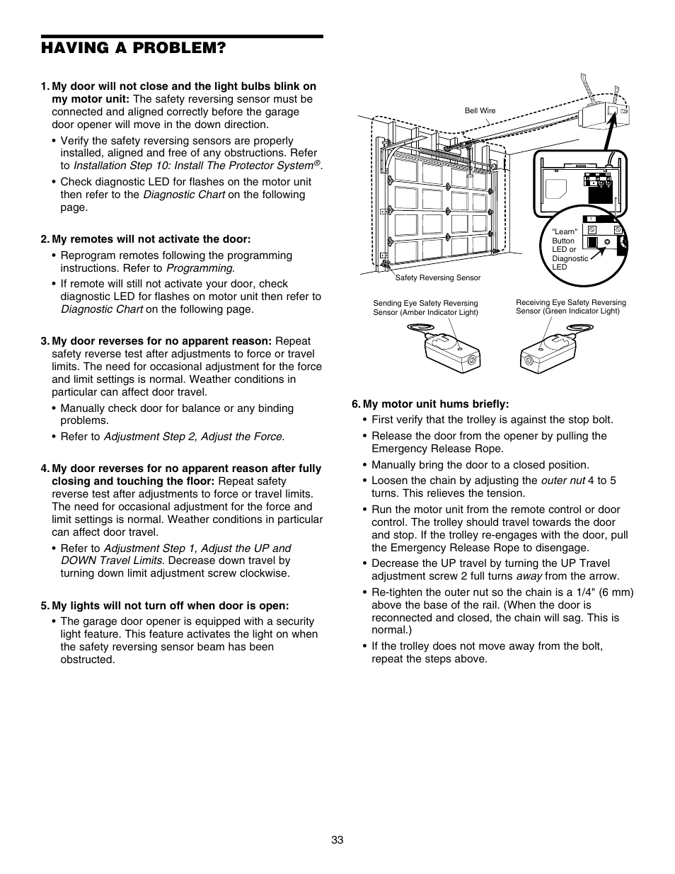 Having a problem | Chamberlain HD150DM 1/3 HP User Manual | Page 33 / 40